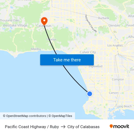 Pacific Coast Highway / Ruby to City of Calabasas map