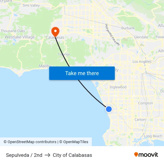 Sepulveda / 2nd to City of Calabasas map