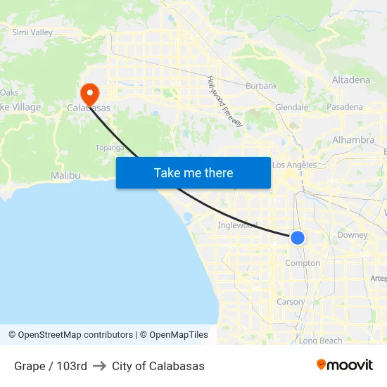 Grape / 103rd to City of Calabasas map