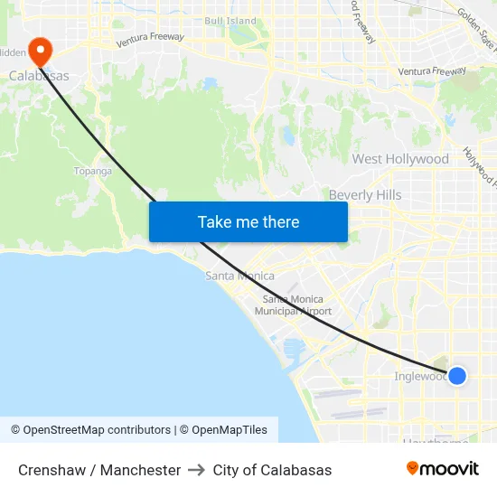 Crenshaw / Manchester to City of Calabasas map