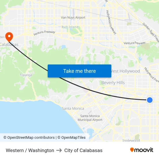 Western / Washington to City of Calabasas map