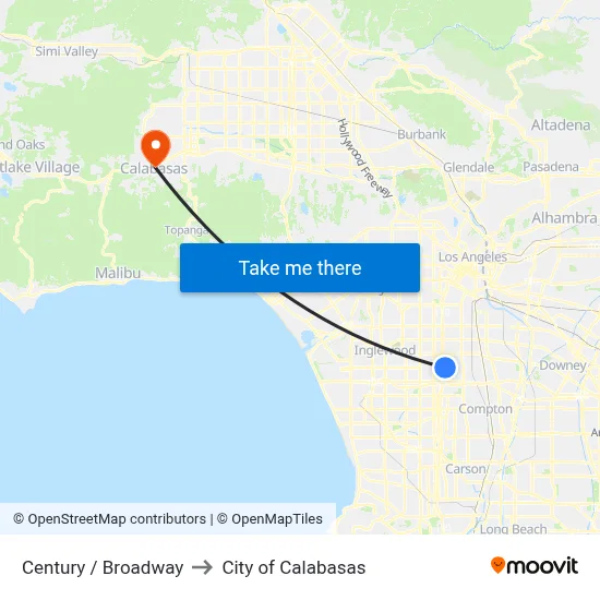 Century / Broadway to City of Calabasas map