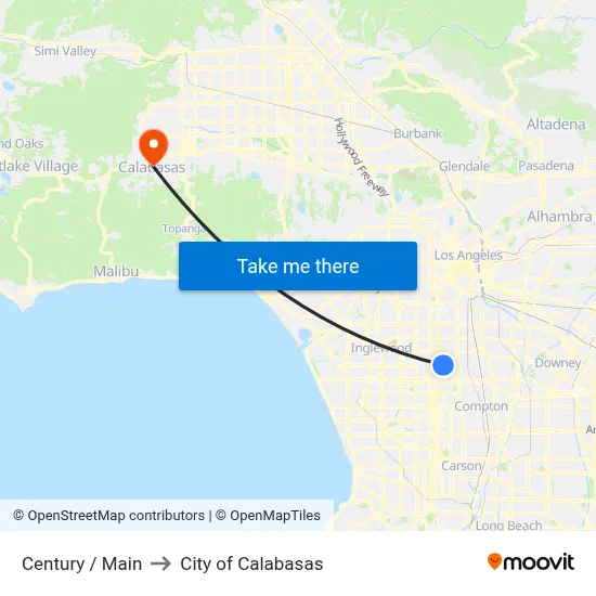 Century / Main to City of Calabasas map