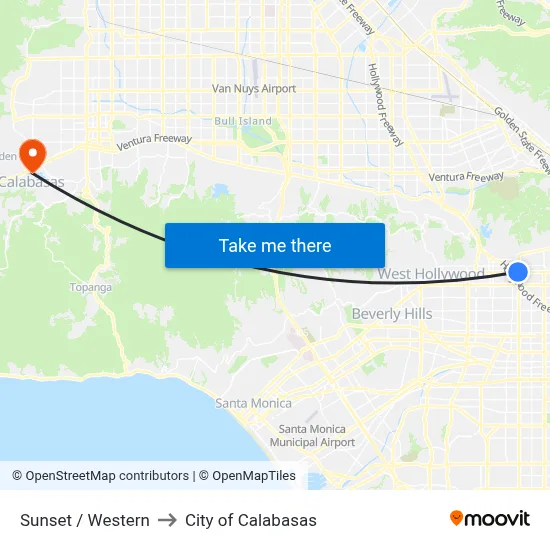 Sunset / Western to City of Calabasas map