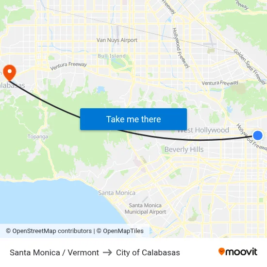 Santa Monica / Vermont to City of Calabasas map