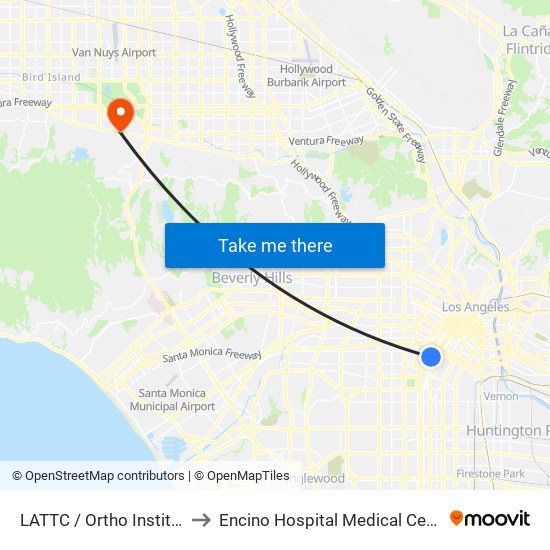 LATTC / Ortho Institute to Encino Hospital Medical Center map