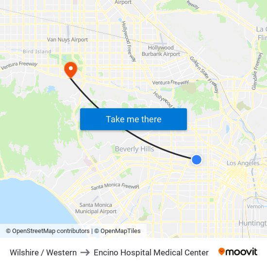 Wilshire / Western to Encino Hospital Medical Center map