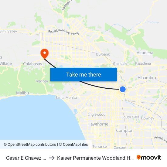 Cesar E Chavez / Alameda to Kaiser Permanente Woodland Hills Medical Center map