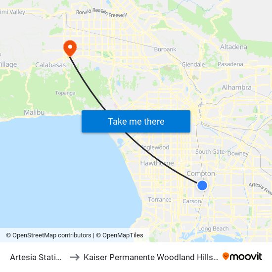 Artesia Station Bay 3 to Kaiser Permanente Woodland Hills Medical Center map