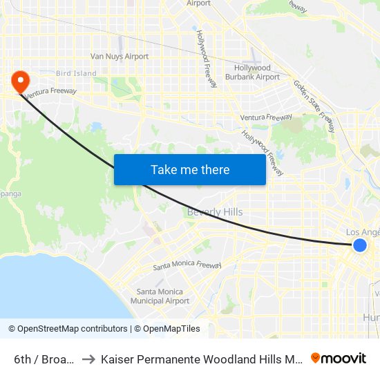 6th / Broadway to Kaiser Permanente Woodland Hills Medical Center map