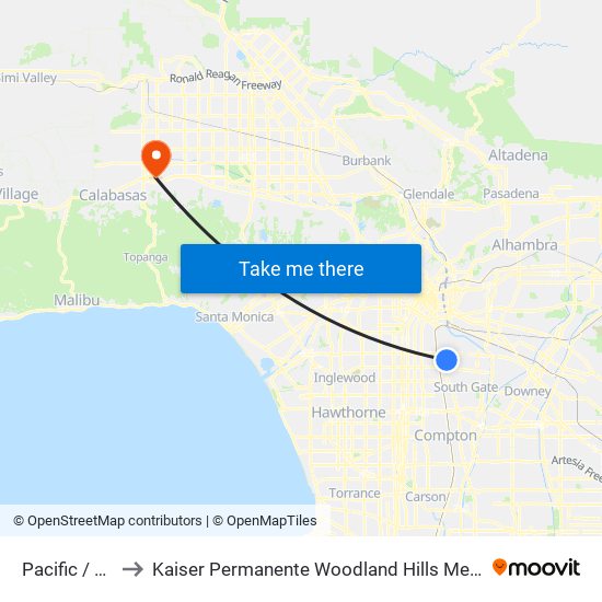 Pacific / Gage to Kaiser Permanente Woodland Hills Medical Center map