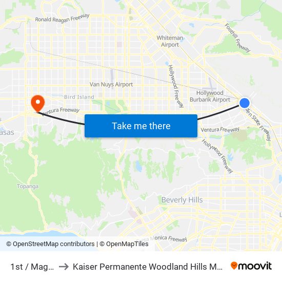 1st / Magnolia to Kaiser Permanente Woodland Hills Medical Center map