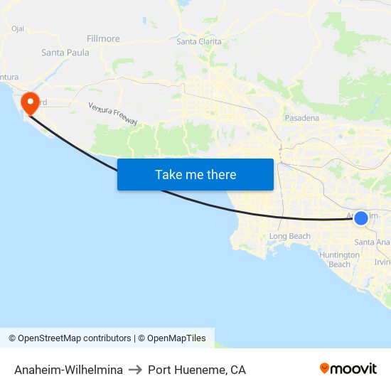 Anaheim-Wilhelmina to Port Hueneme, CA map