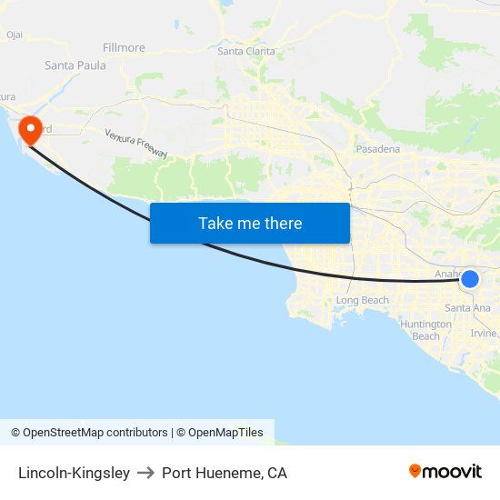 Lincoln-Kingsley to Port Hueneme, CA map