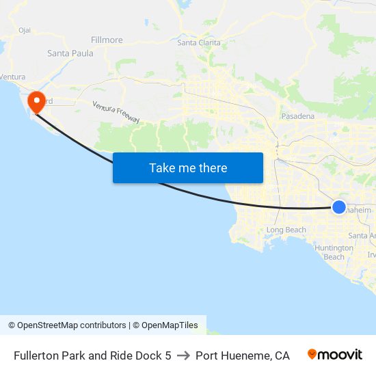 Fullerton Park and Ride Dock 5 to Port Hueneme, CA map