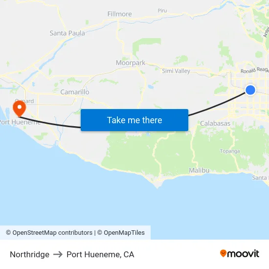 Northridge to Port Hueneme, CA map