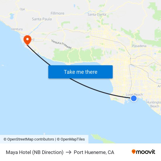 Maya Hotel (NB Direction) to Port Hueneme, CA map