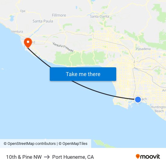 10th & Pine NW to Port Hueneme, CA map