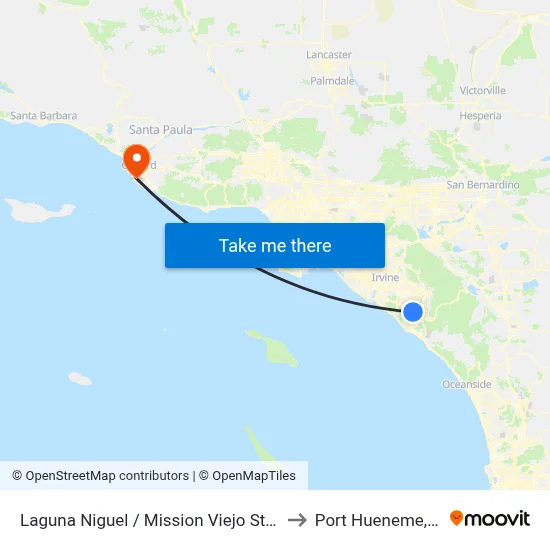 Laguna Niguel / Mission Viejo Station to Port Hueneme, CA map