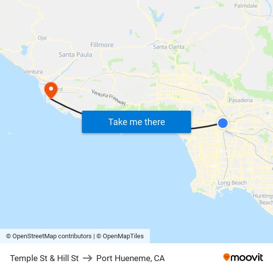 Temple St & Hill St to Port Hueneme, CA map