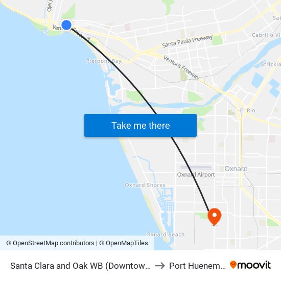 Santa Clara and Oak WB (Downtown Ventura) to Port Hueneme, CA map