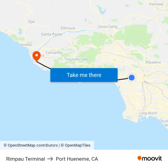 Rimpau Terminal to Port Hueneme, CA map
