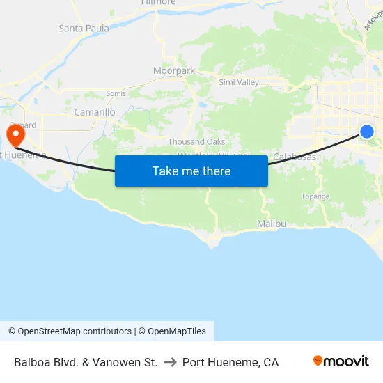 Balboa Blvd. & Vanowen St. to Port Hueneme, CA map