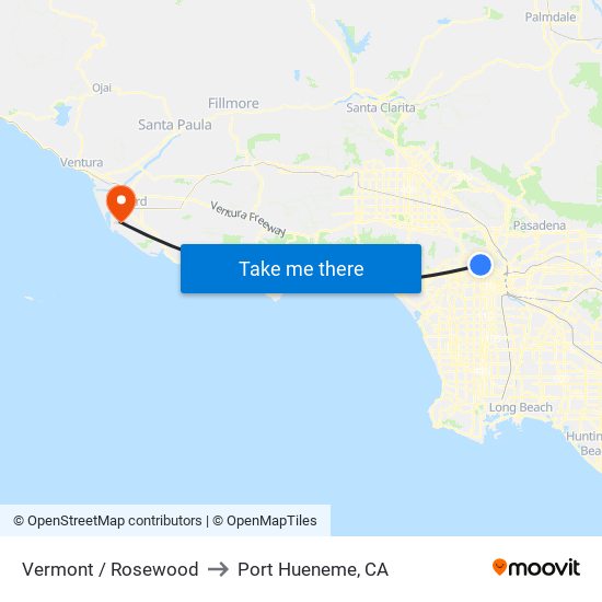 Vermont / Rosewood to Port Hueneme, CA map