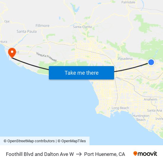 Foothill Blvd and Dalton Ave W to Port Hueneme, CA map