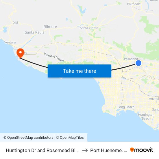 Huntington Dr and Rosemead Blvd E to Port Hueneme, CA map