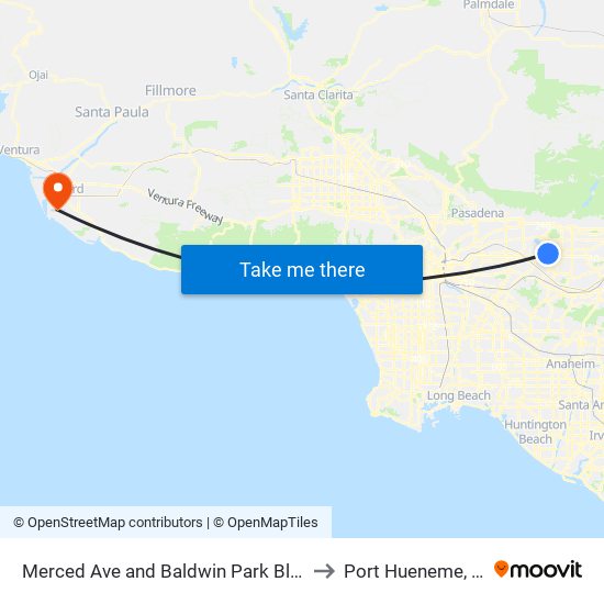 Merced Ave and Baldwin Park Blvd S to Port Hueneme, CA map