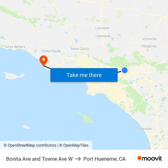 Bonita Ave and Towne Ave W to Port Hueneme, CA map