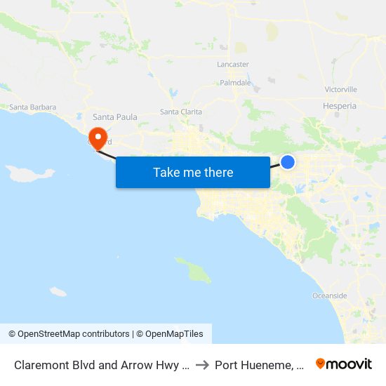 Claremont Blvd and Arrow Hwy W to Port Hueneme, CA map