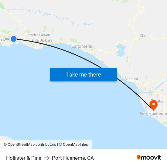 Hollister & Pine to Port Hueneme, CA map