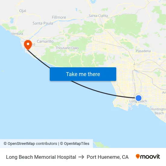 Long Beach Memorial Hospital to Port Hueneme, CA map