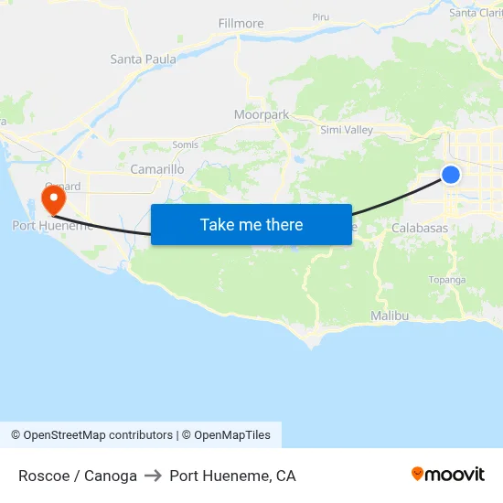 Roscoe / Canoga to Port Hueneme, CA map