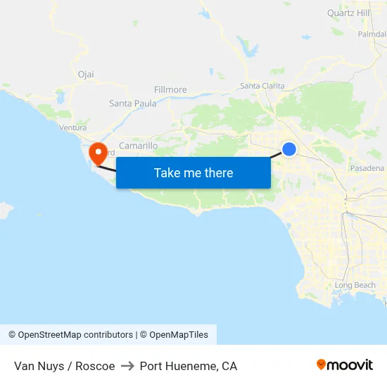 Van Nuys / Roscoe to Port Hueneme, CA map