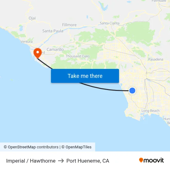 Imperial / Hawthorne to Port Hueneme, CA map