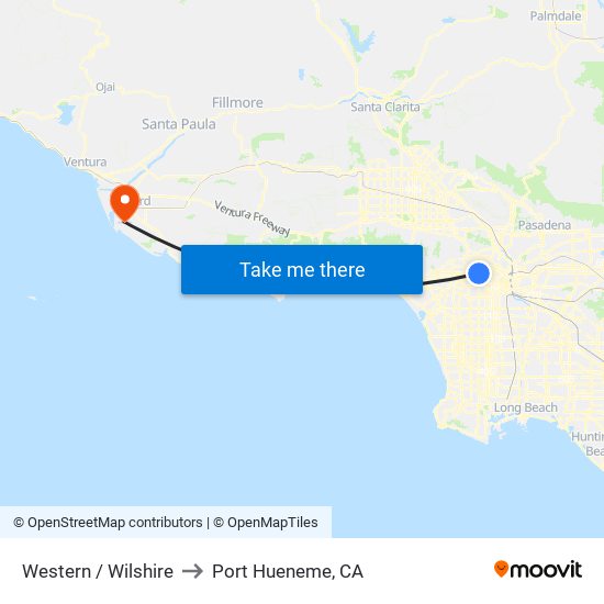 Western / Wilshire to Port Hueneme, CA map