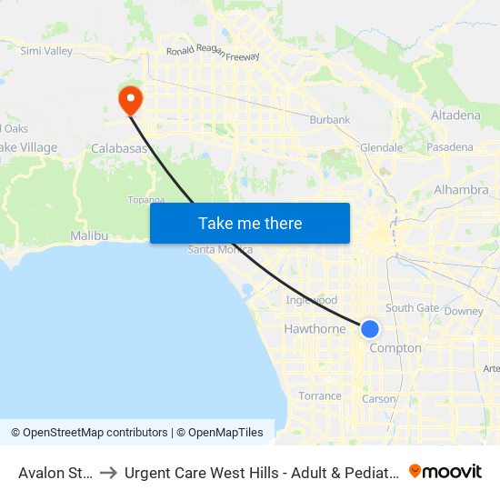 Avalon Station to Urgent Care West Hills - Adult & Pediatric Urgent Care map