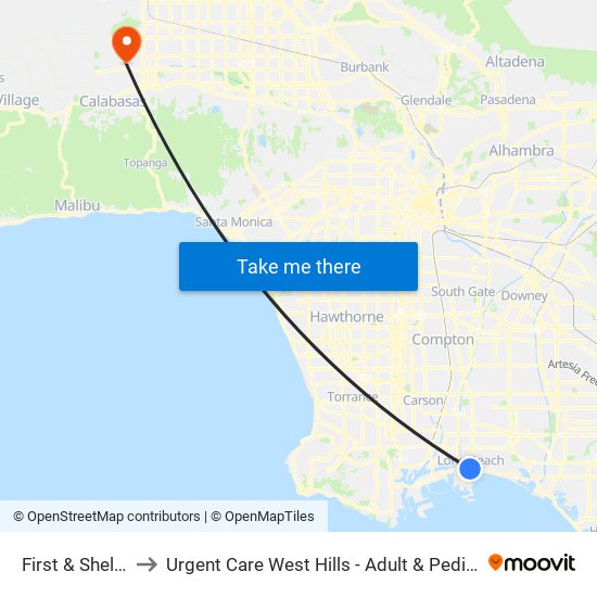 First & Shelter C N to Urgent Care West Hills - Adult & Pediatric Urgent Care map