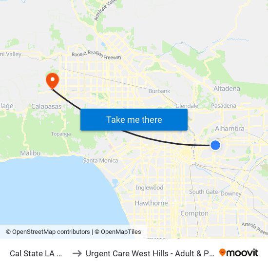 Cal State LA Westbound to Urgent Care West Hills - Adult & Pediatric Urgent Care map