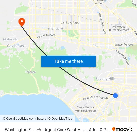 Washington Fairfax Hub to Urgent Care West Hills - Adult & Pediatric Urgent Care map
