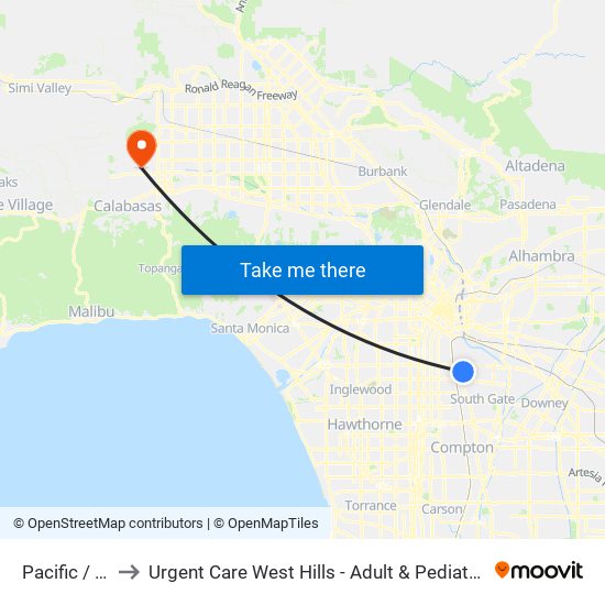 Pacific / Gage to Urgent Care West Hills - Adult & Pediatric Urgent Care map