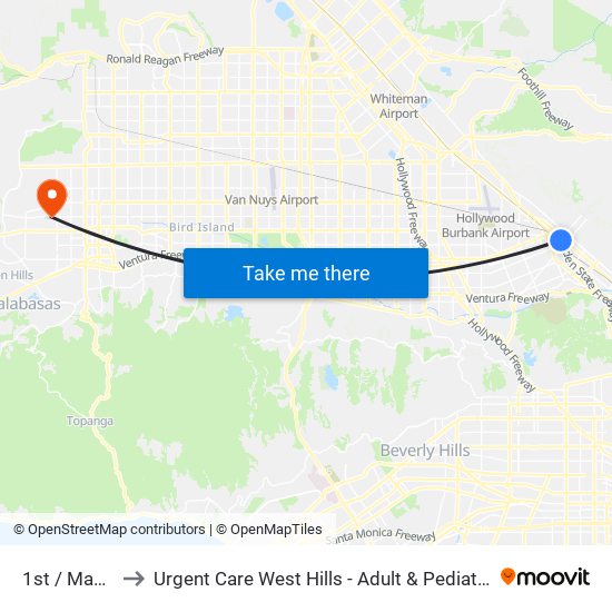 1st / Magnolia to Urgent Care West Hills - Adult & Pediatric Urgent Care map