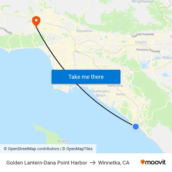 Golden Lantern-Dana Point Harbor to Winnetka, CA map