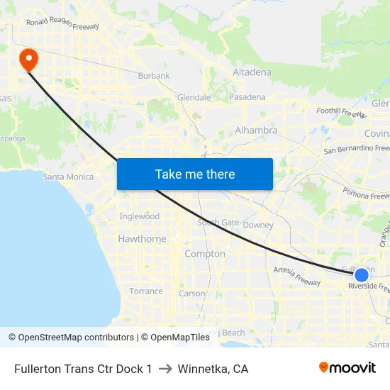 Fullerton Trans Ctr Dock 1 to Winnetka, CA map