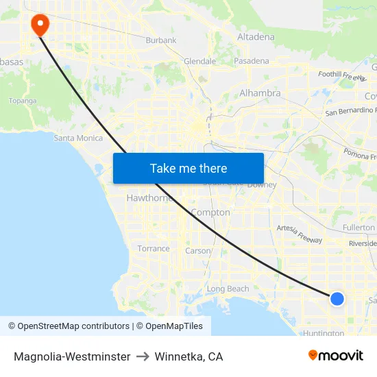 Magnolia-Westminster to Winnetka, CA map