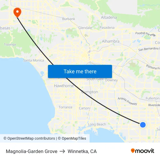 Magnolia-Garden Grove to Winnetka, CA map