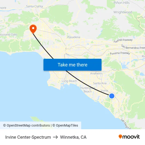 Irvine Center-Spectrum to Winnetka, CA map